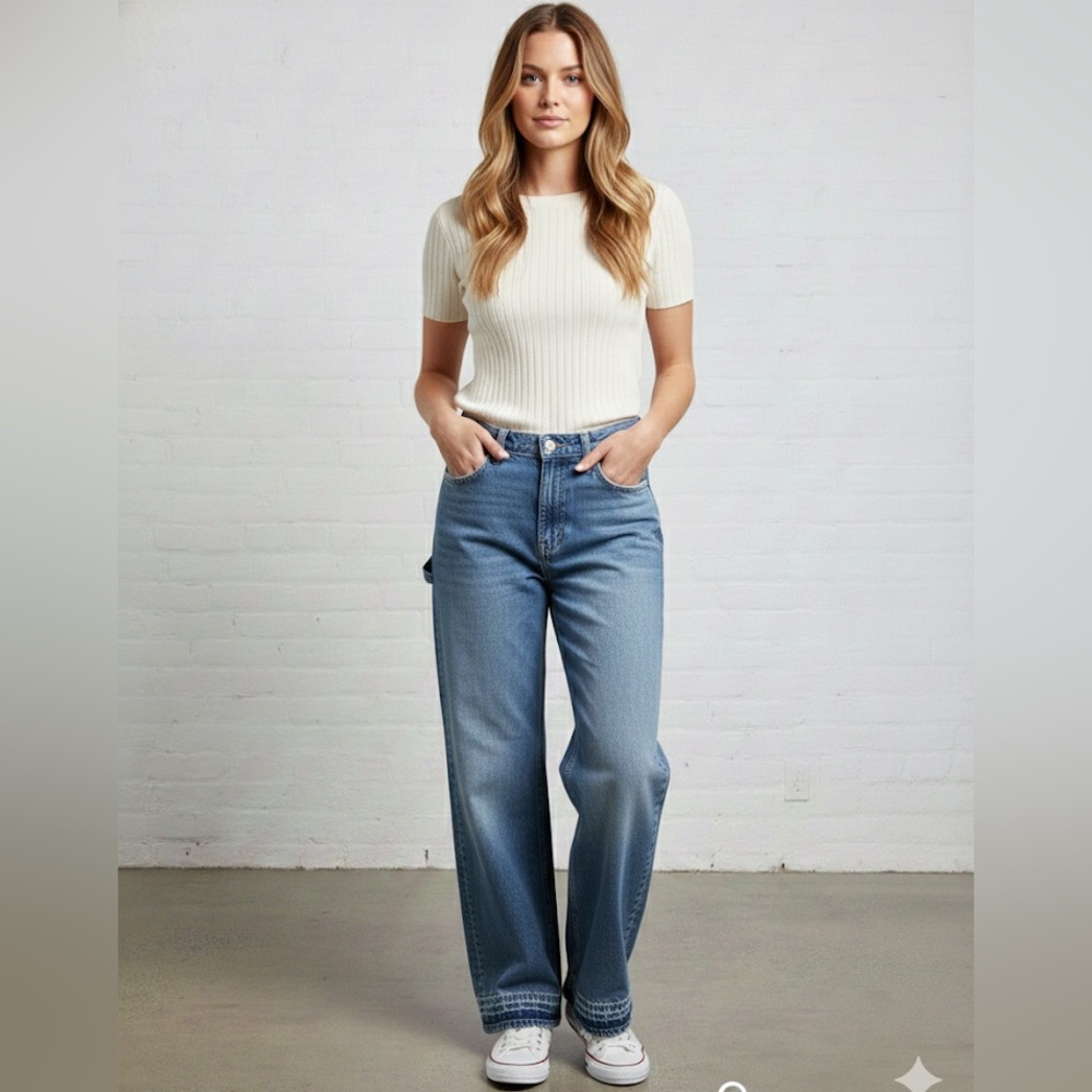 Free People We The Free Tinsley Baggy‎ High-Rise Jeans Size 31 100% Cotton Denim